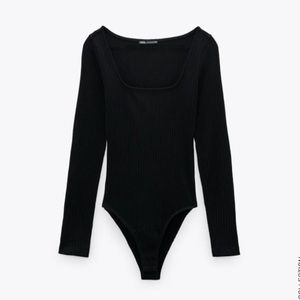 Zara ribbed square neck small bodysuit long sleeve